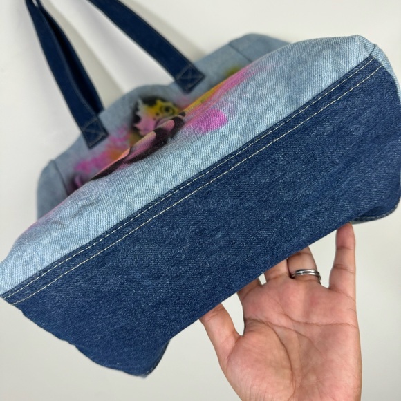 Bloomingdale’s Denim Jean Tote Bag Travel shopper Graffiti Paint - Picture 5 of 7